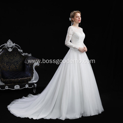 Ball Gown Shoulder Long Sleeve Lace White bridal wedding dress